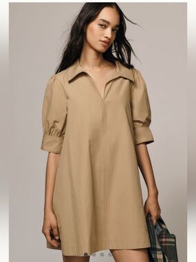 Anthropologie Maeve puff-sleeve shirt dress